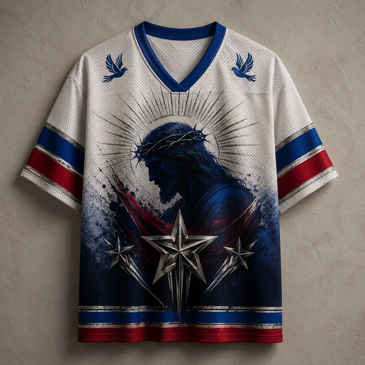 Jesus Jersey Football Shirt Blue Star Faith Edition Chaosbornwear