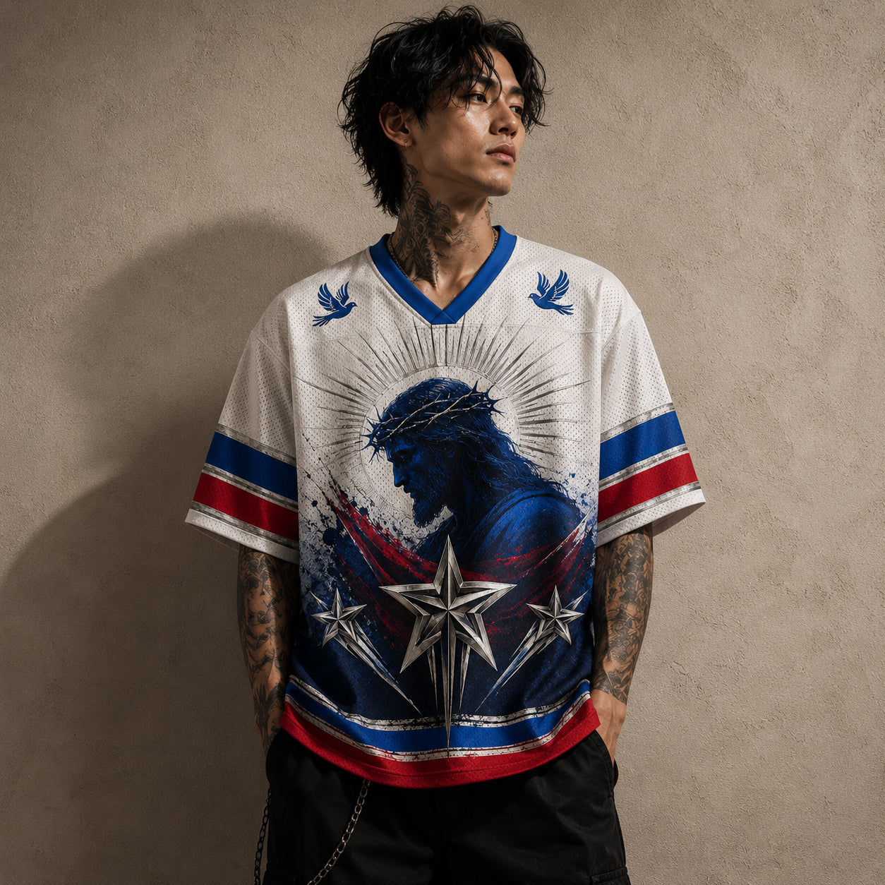 Jesus Jersey Football Shirt Blue Star Faith Edition Chaosbornwear