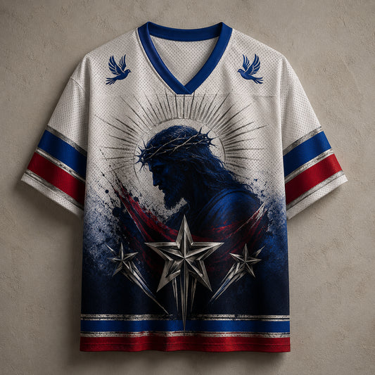 Jesus Jersey Football Shirt Blue Star Faith Edition Chaosbornwear