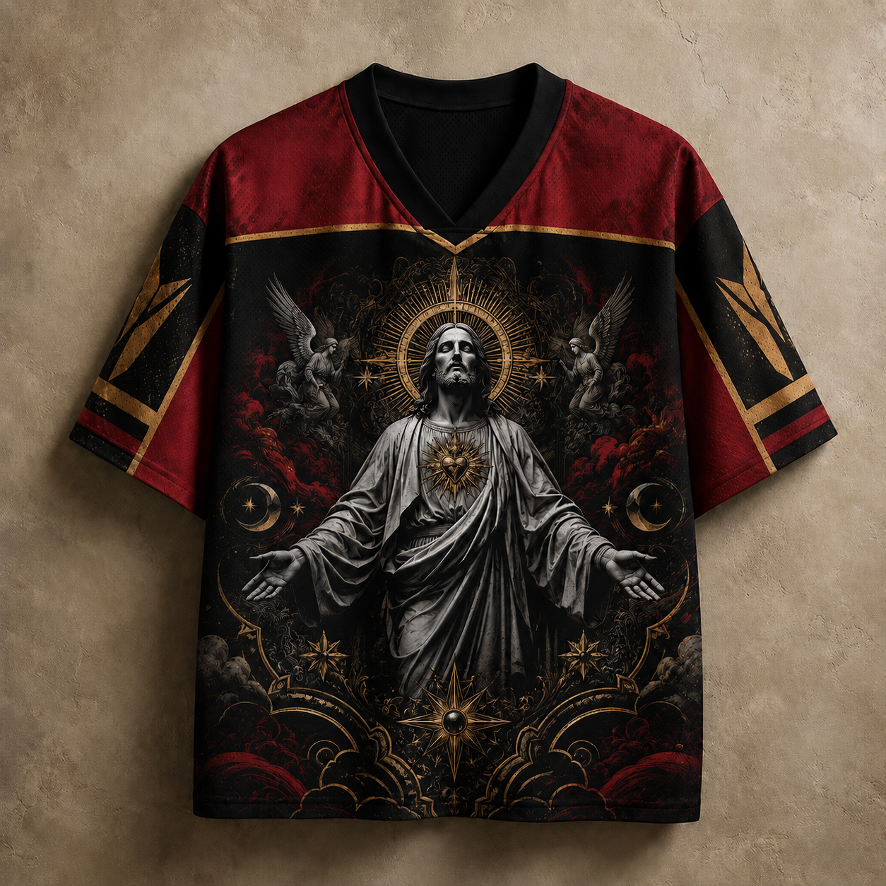 Jesus Jersey Football Shirt Red Baroque Faith Edition Chaosbornwear