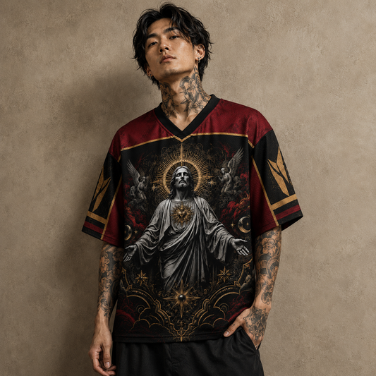 Jesus Jersey Football Shirt Red Baroque Faith Edition Chaosbornwear