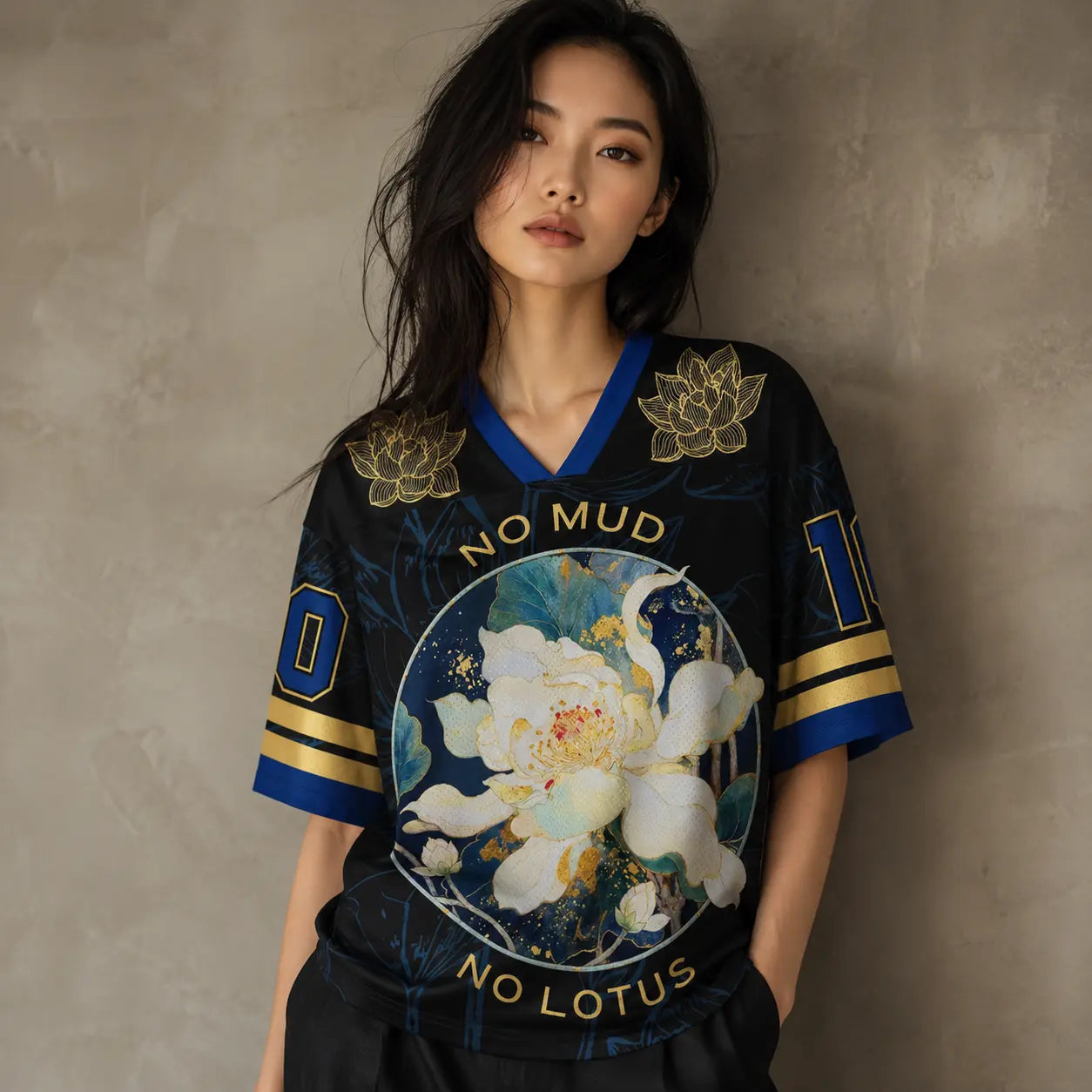 Lotus Football Shirt Black Floral Soccer Jersey Chaosbornwear
