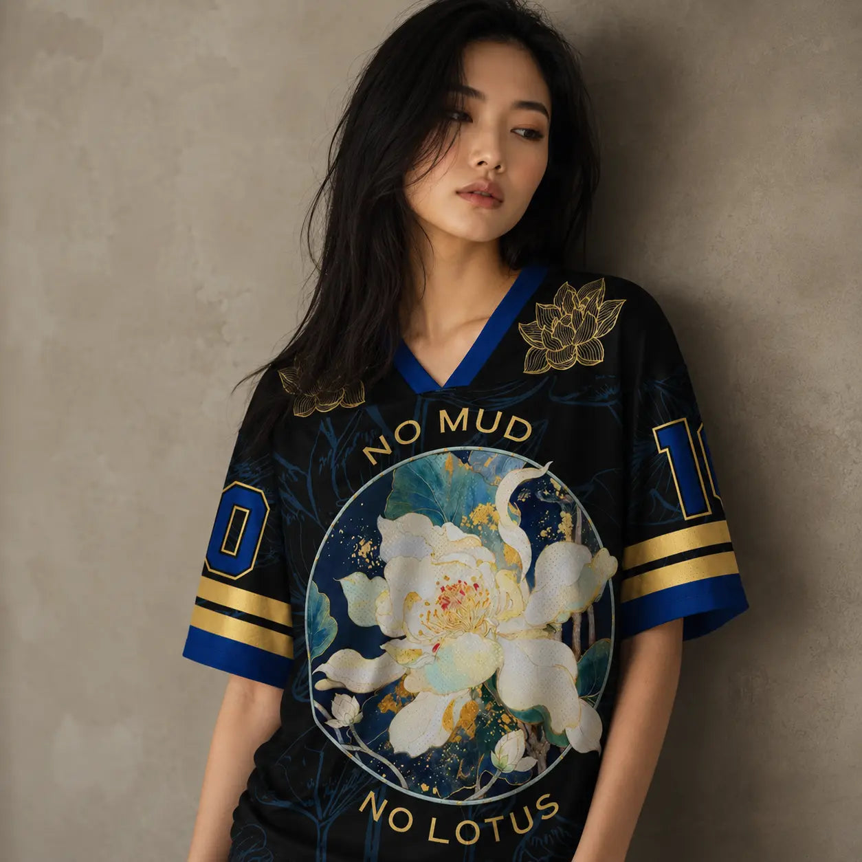 Lotus Football Shirt Black Floral Soccer Jersey Chaosbornwear