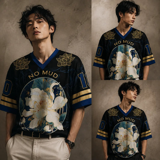 Lotus Football Shirt Black Floral Soccer Jersey Chaosbornwear
