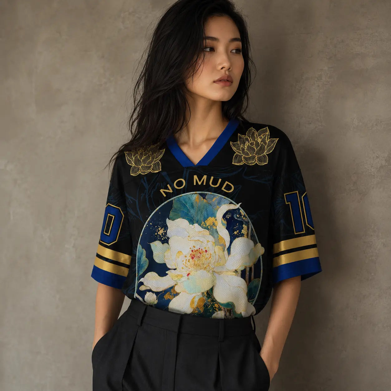 Lotus Football Shirt Black Floral Soccer Jersey Chaosbornwear
