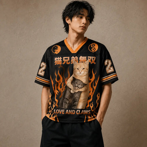 Love and Claws Cat Brothers Flame Jersey Shirt Japan Kanji 22 Chaosbornwear