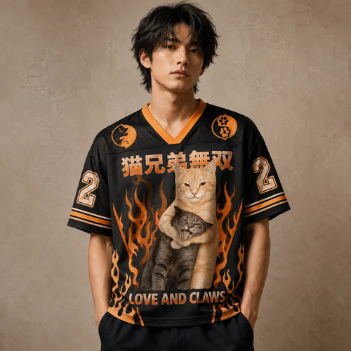 Love and Claws Cat Brothers Flame Jersey Shirt Japan Kanji 22 Chaosbornwear