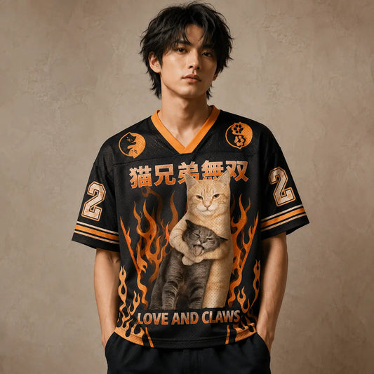 Love and Claws Cat Brothers Flame Jersey Shirt Japan Kanji 22 Chaosbornwear