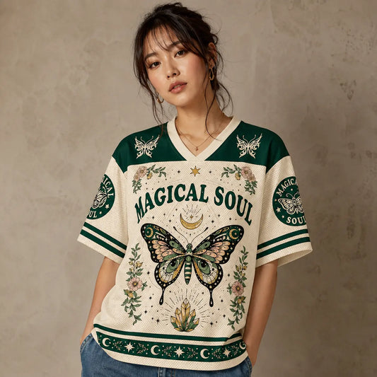 Magical Soul Butterfly Crystal Moon Jersey Shirt Celestial Chaosbornwear