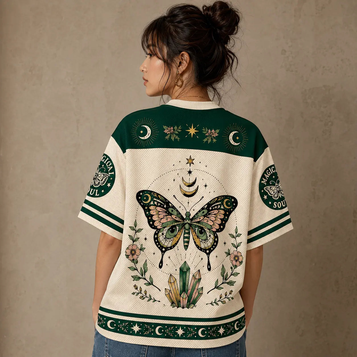 Magical Soul Butterfly Crystal Moon Jersey Shirt Celestial Chaosbornwear