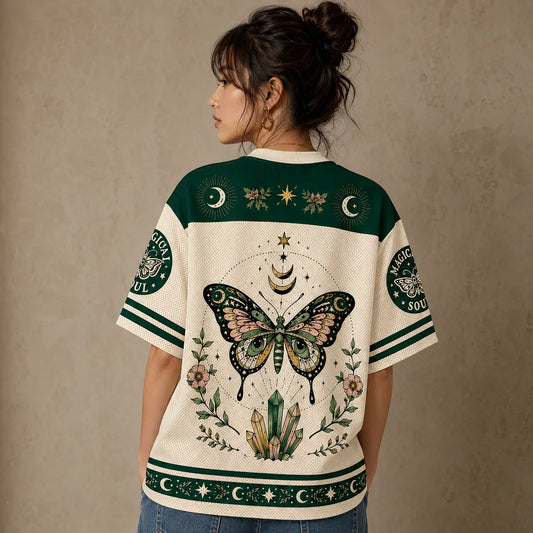Magical Soul Butterfly Crystal Moon Jersey Shirt Celestial Chaosbornwear