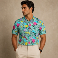 Mens Vintage Polo Shirt Aqua Geo Pattern Golf Shirt Chaosborn