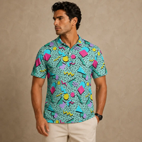 Mens Vintage Polo Shirt Aqua Geo Pattern Golf Shirt Chaosborn