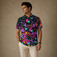 Mens Vintage Polo Shirt Neon Geo Pattern Golf Shirt Chaosborn