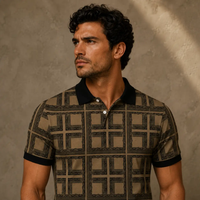 Mens Vintage Polo Shirt Olive Geo Pattern Golf Shirt Chaosborn