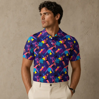 Mens Vintage Polo Shirt Purple Tropical Print Golf Shirt Chaosborn