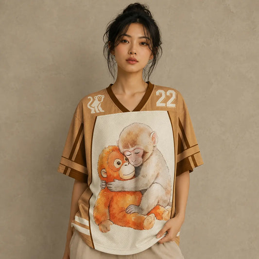 Monkey Orangutan Hug Jersey Shirt Kawaii Primate 22 Chaosbornwear