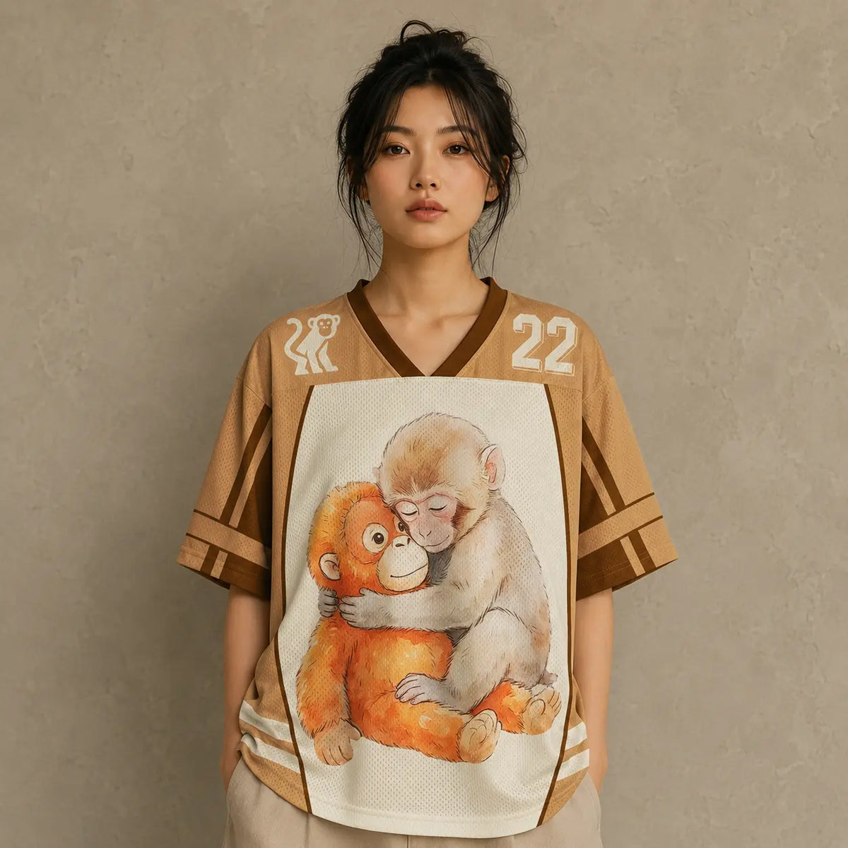 Monkey Orangutan Hug Jersey Shirt Kawaii Primate 22 Chaosbornwear