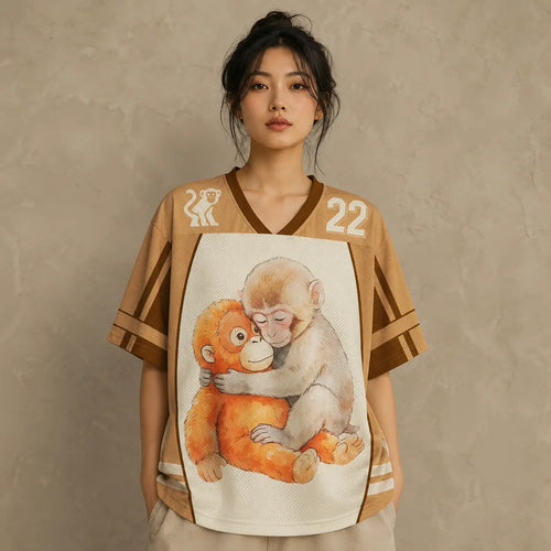 Monkey Orangutan Hug Jersey Shirt Kawaii Primate 22 Chaosbornwear
