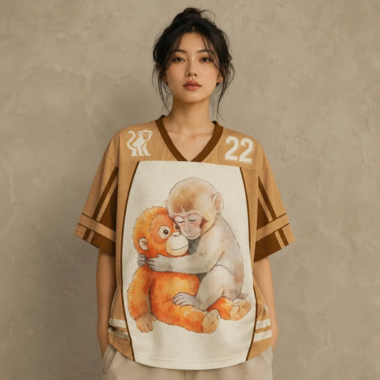Monkey Orangutan Hug Jersey Shirt Kawaii Primate 22 Chaosbornwear