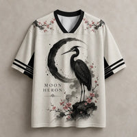 Moon Heron Jersey Shirt Ink Wash Cherry Blossom Crane Chaosbornwear