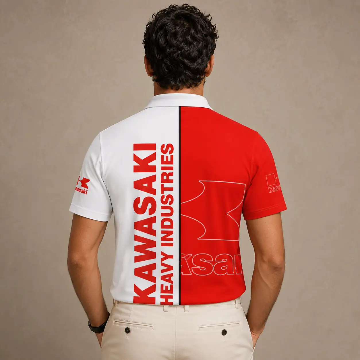 Motorsport Polo Shirt Mens Red White Printed Golf Shirt Chaosborn