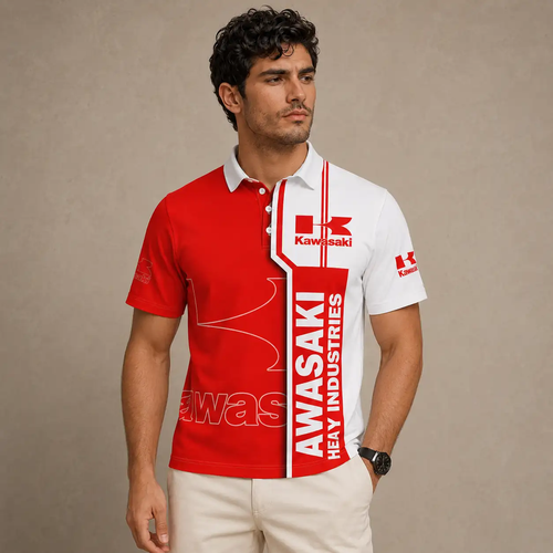 Motorsport Polo Shirt Mens Red White Printed Golf Shirt Chaosborn