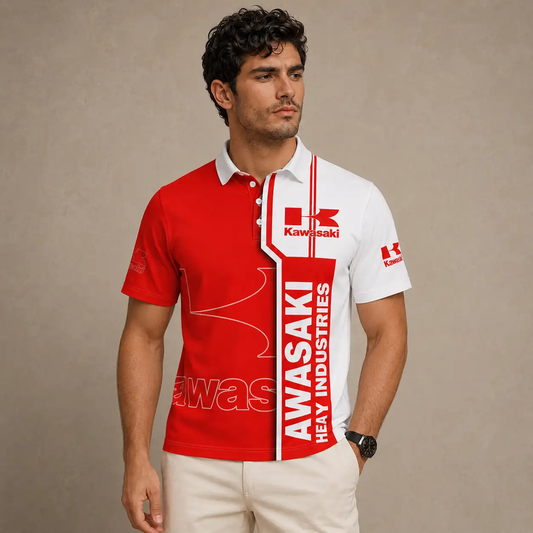 Motorsport Polo Shirt Mens Red White Printed Golf Shirt Chaosborn