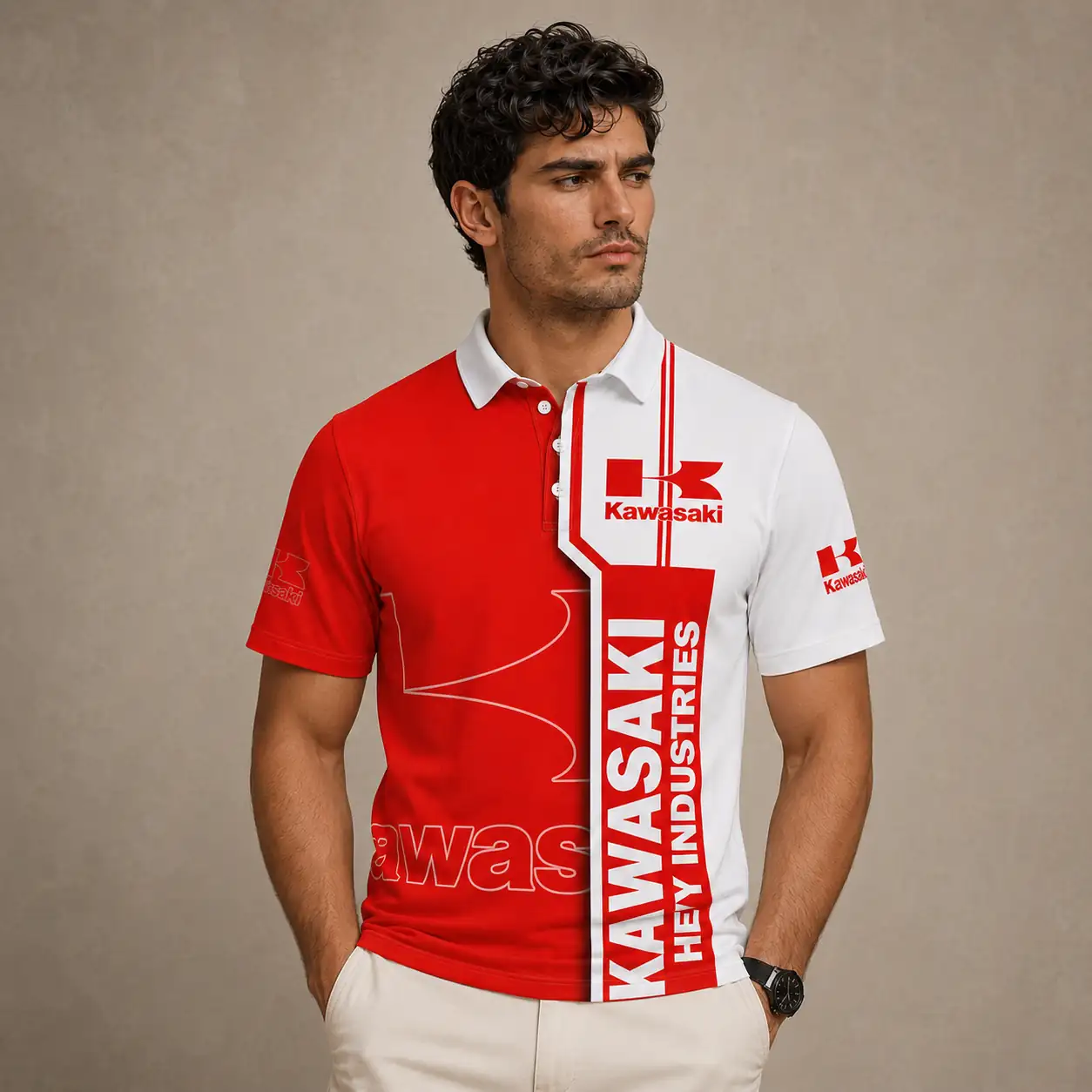 Motorsport Polo Shirt Mens Red White Printed Golf Shirt Chaosborn