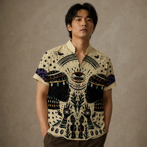 Mystic Cat Shirt Mens Celestial Eye Graphic Shirt Chaosbornwear