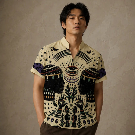 Mystic Cat Shirt Mens Celestial Eye Graphic Shirt Chaosbornwear