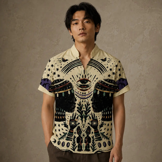 Mystic Cat Shirt Mens Celestial Eye Graphic Shirt Chaosbornwear
