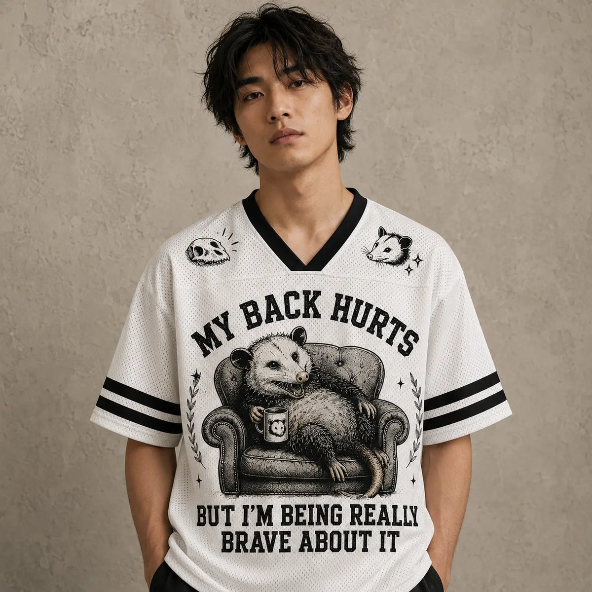 Opossum Jersey Shirt My Back Hurts But I'm Being Really Brave About It Surviving Is Enough Chaosbornwear