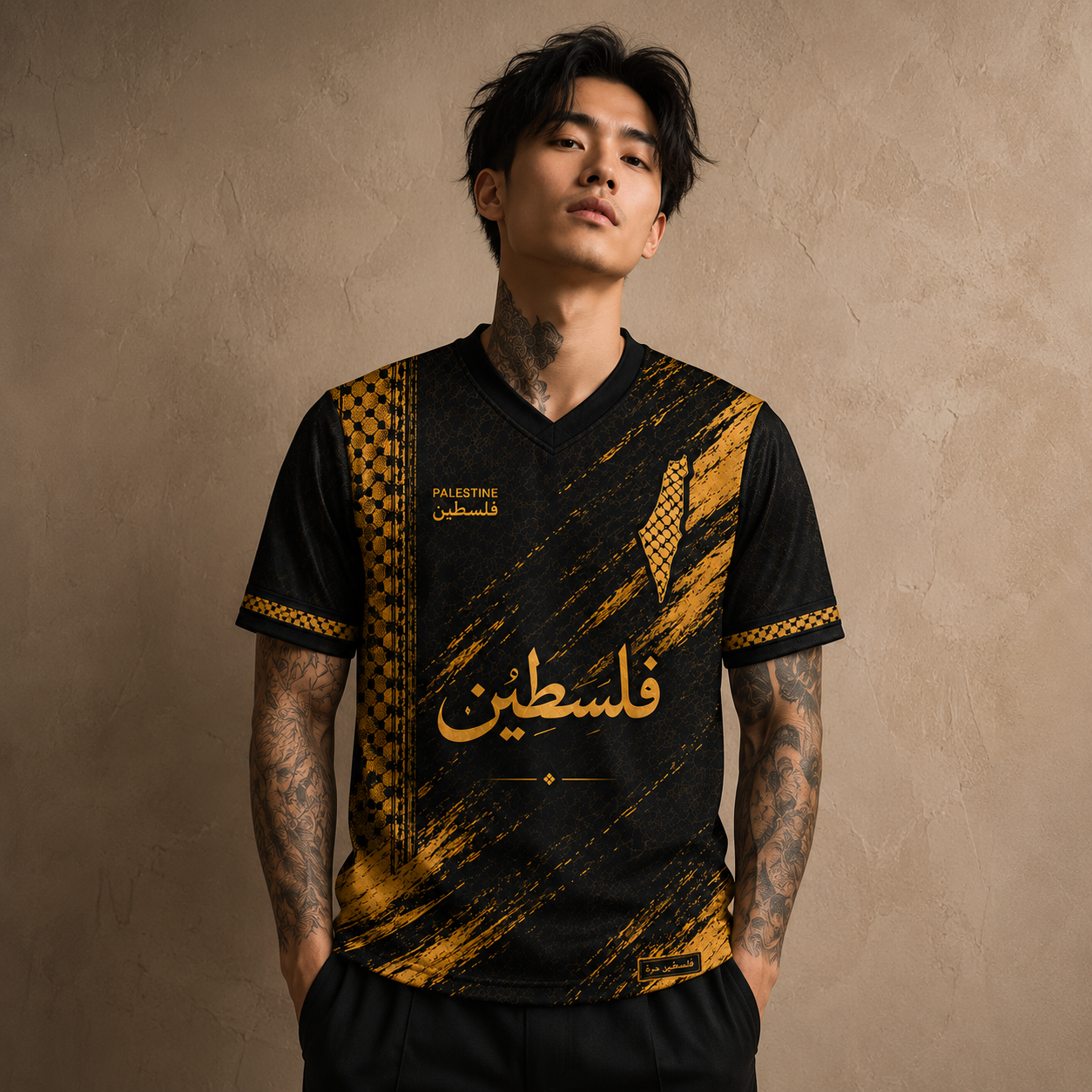 Palestine Jersey Shirt Black Gold Heritage Edition Chaosbornwear