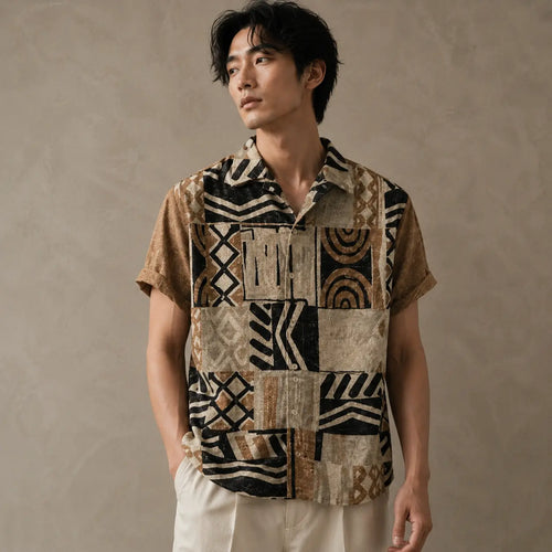 Patchwork Shirt Mens Vintage Geometric Resort Shirt Chaosbornwear