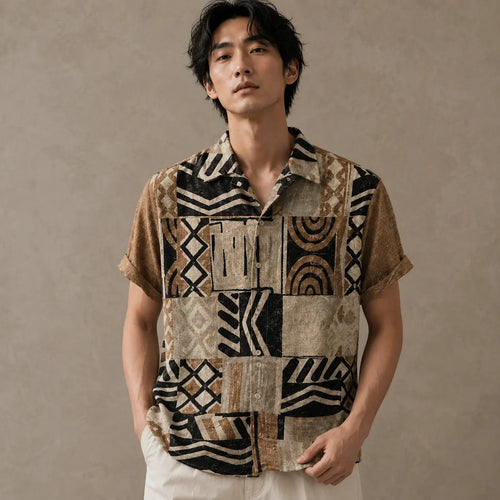 Patchwork Shirt Mens Vintage Geometric Resort Shirt Chaosbornwear