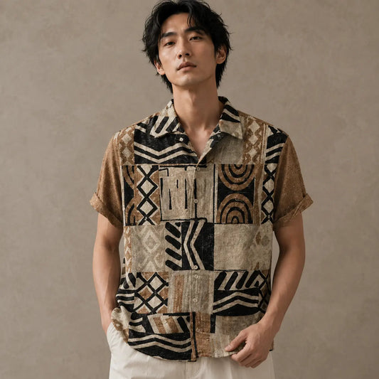 Patchwork Shirt Mens Vintage Geometric Resort Shirt Chaosbornwear
