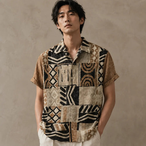 Patchwork Shirt Mens Vintage Geometric Resort Shirt Chaosbornwear