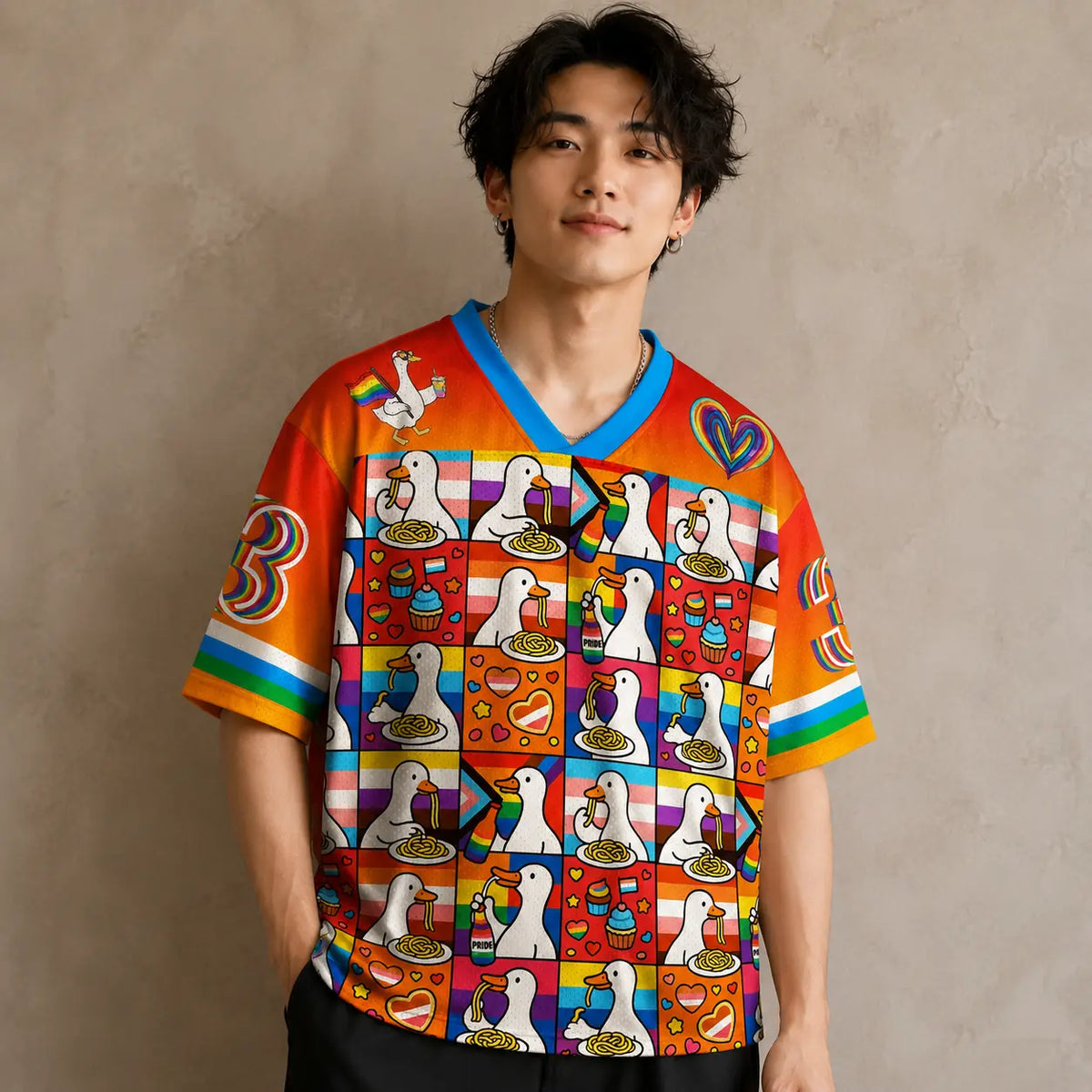 Pride Duck Spaghetti Rainbow Jersey Shirt All Over Print Chaosbornwear