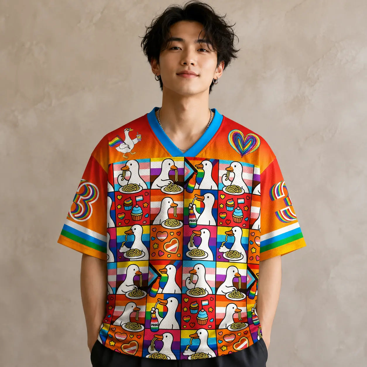 Pride Duck Spaghetti Rainbow Jersey Shirt All Over Print Chaosbornwear