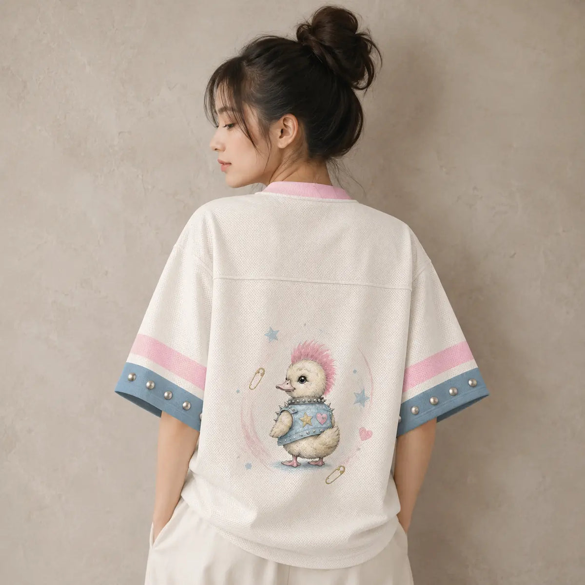 Punk Duck Jersey Shirt Pastel Pink Studded Vest Chaosbornwear