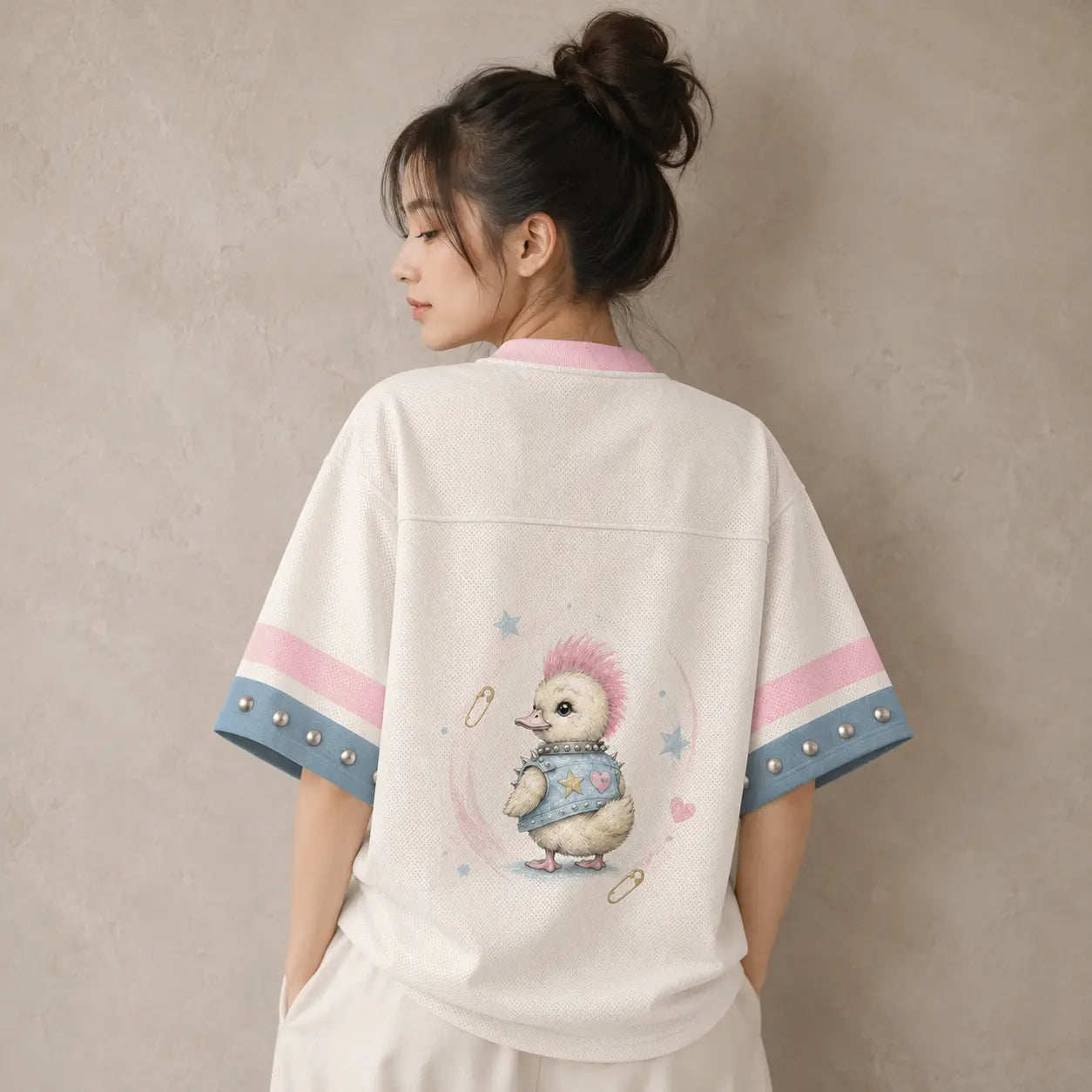 Punk Duck Jersey Shirt Pastel Pink Studded Vest Chaosbornwear