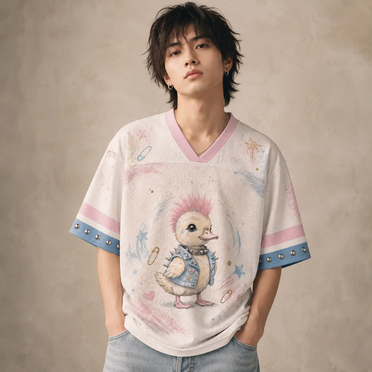 Punk Duck Jersey Shirt Pastel Pink Studded Vest Chaosbornwear