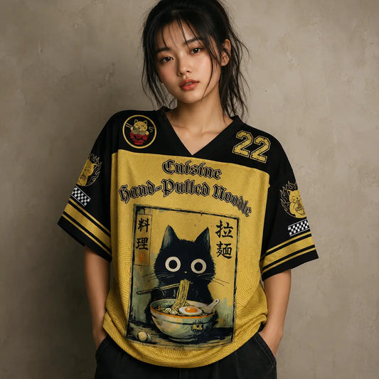Ramen Football Shirt Womens Cat Noodle Soccer Jersey Chaosbornwear