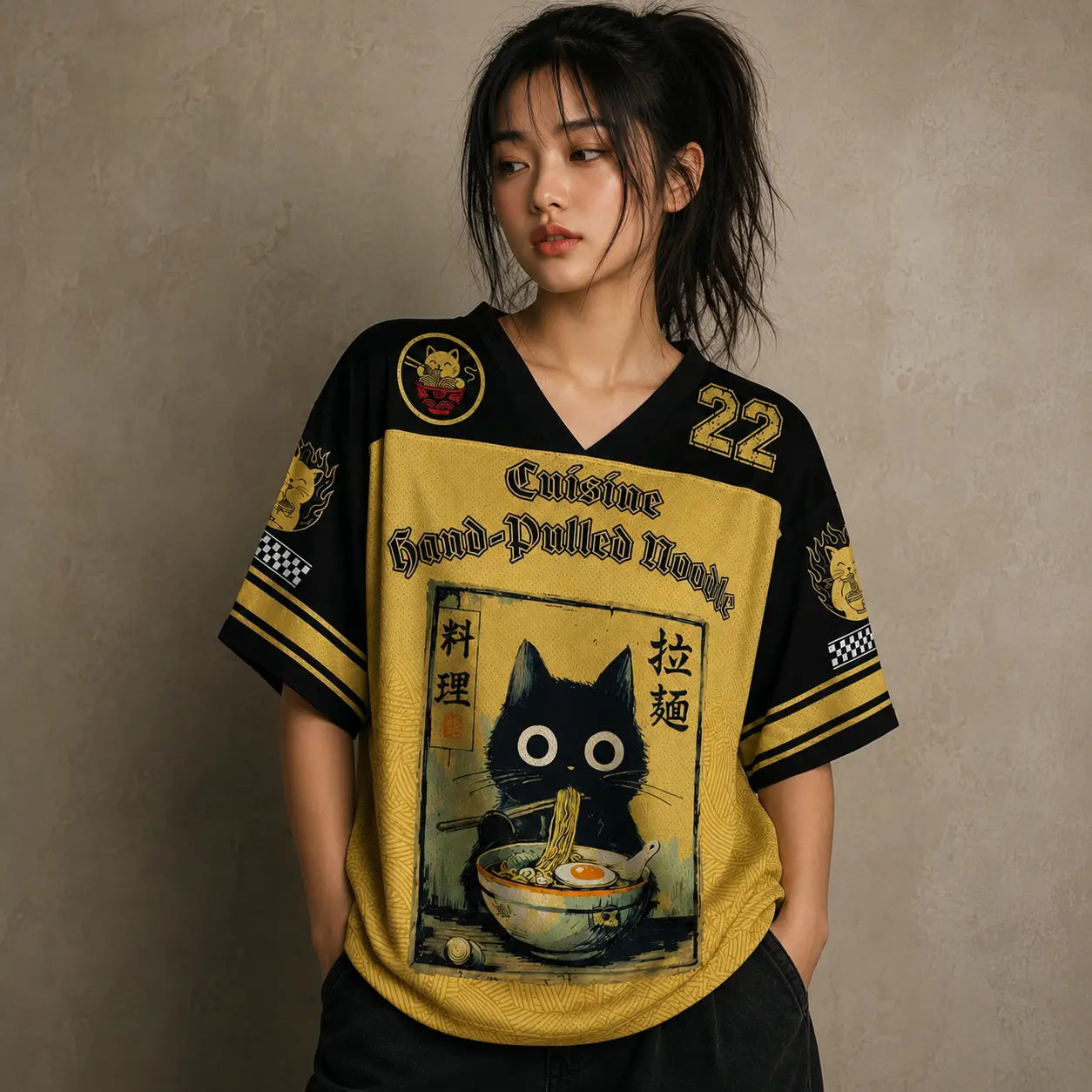 Ramen Football Shirt Womens Cat Noodle Soccer Jersey Chaosbornwear