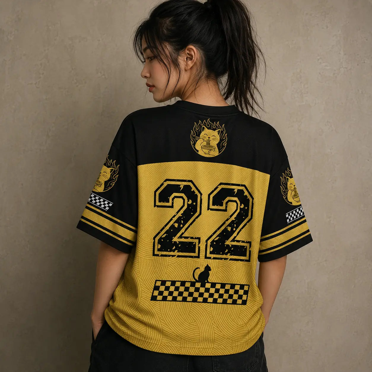 Ramen Football Shirt Womens Cat Noodle Soccer Jersey Chaosbornwear