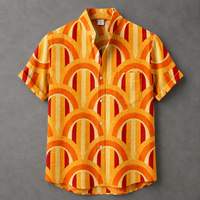 Retro Sunrise Arch Shirt, Orange Geometric Button Up, Mens Summer Shirt, Vintage Festival Holiday Statement Shirtpy) 75 Chaosbornwear