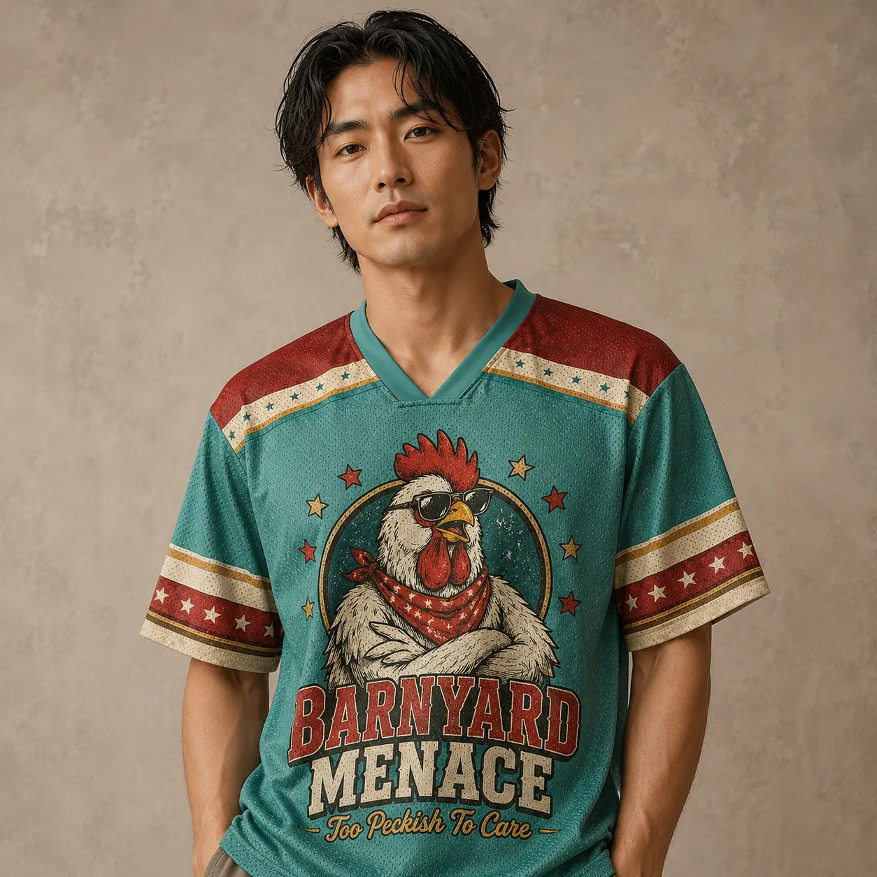 Rooster Jersey Shirt Barnyard Menace Too Peckish To Care Chaosbornwear