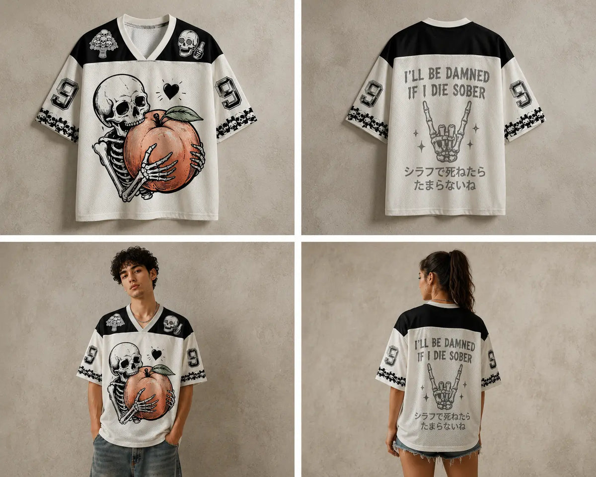 Skeleton Jersey Shirt I'll Be Damned If I Die Sober Chaosbornwear
