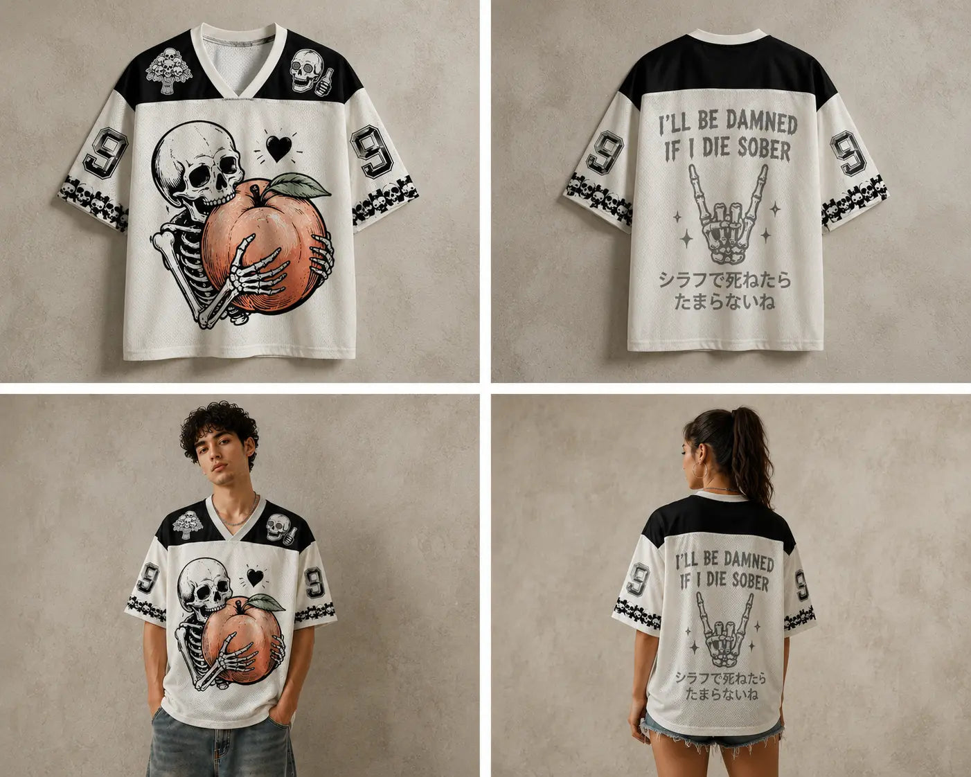 Skeleton Jersey Shirt I'll Be Damned If I Die Sober Chaosbornwear